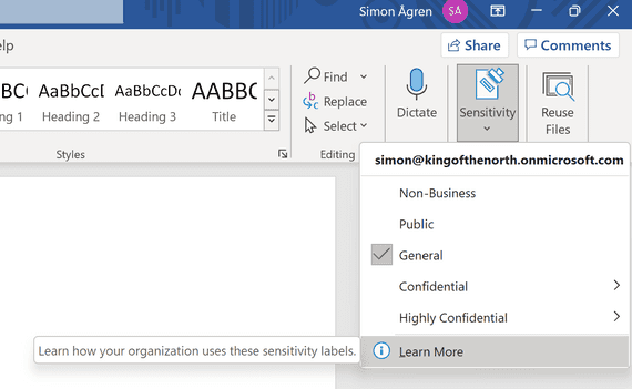Sensitivity Button. Microsoft A learn more link for sensitivity labels | AgrenPoint Blog