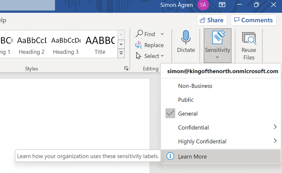 Figure 1: Office client application sensitivity