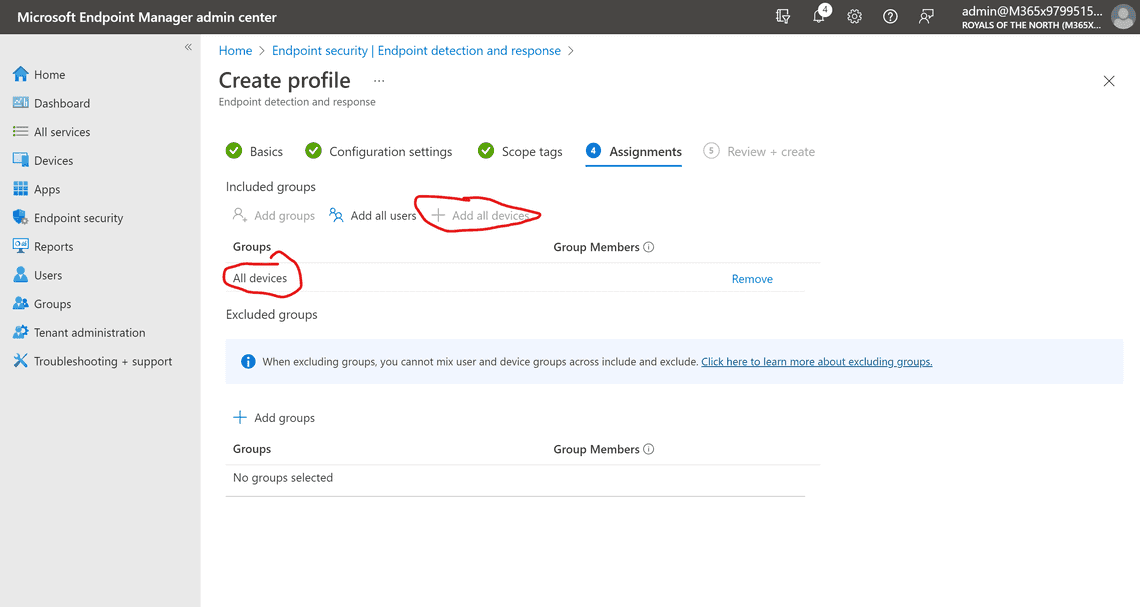 Intune - Create EDR Policy - assignments