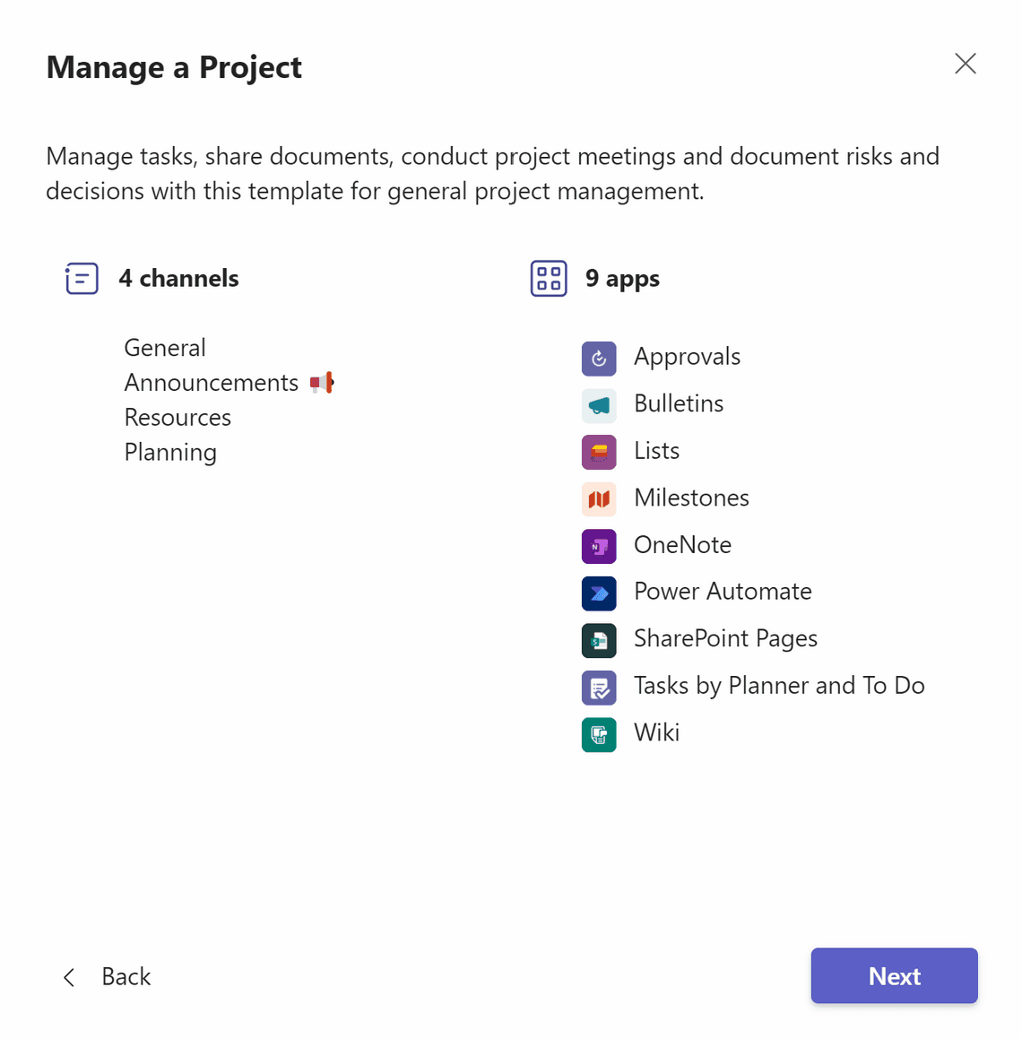 Manage a project template