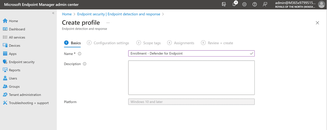 Intune - Create EDR Policy - basics