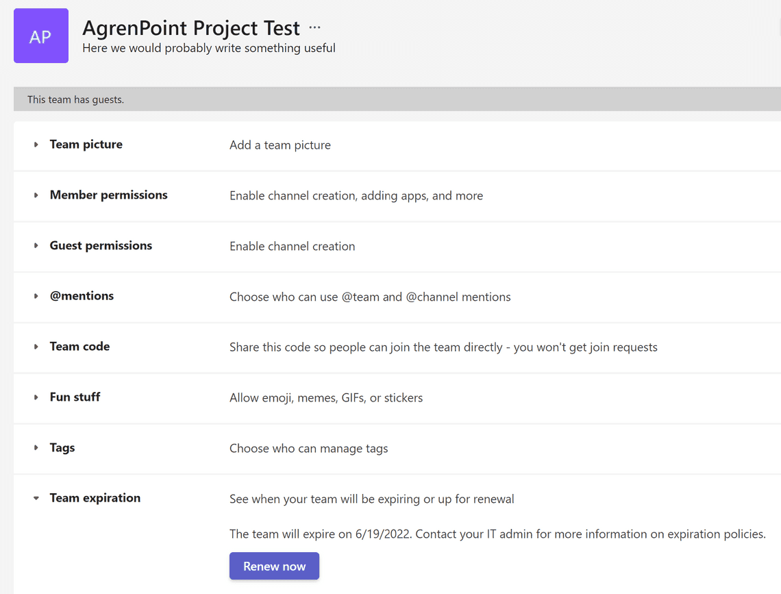 Figure 6: Renewing a team in Microsoft Teams