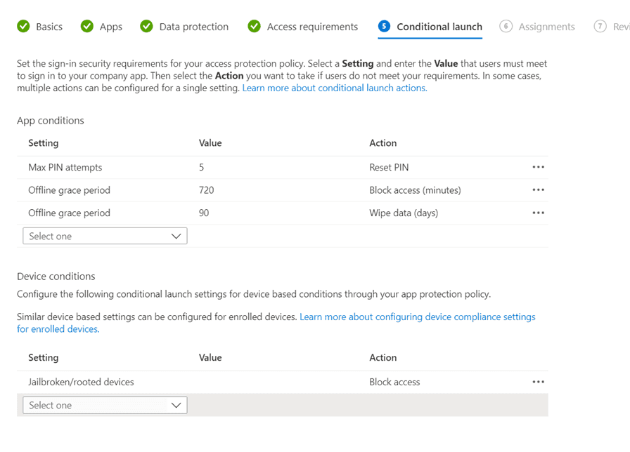 Figure 12: Create an APP policy - conditional launch