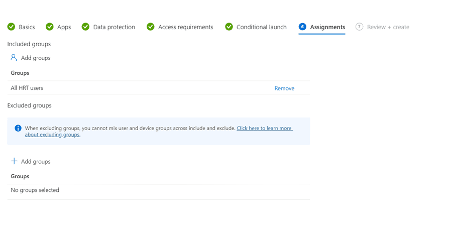 Figure 13: Create an APP policy - assignments