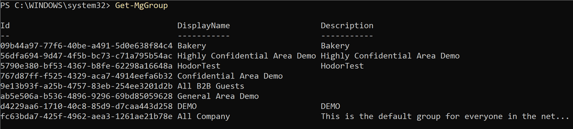 MS Graph result - all M365 Groups