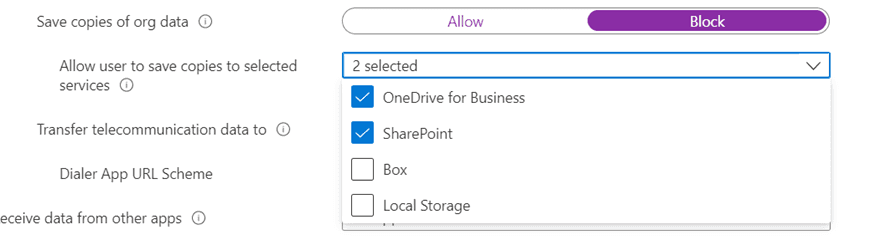 Figure 8: Create an APP policy and allowing SharePoint and OneDrive for business