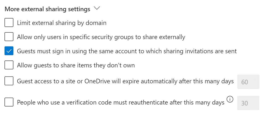 Figure 2: Advanced External sharing in SharePoint Admin Center