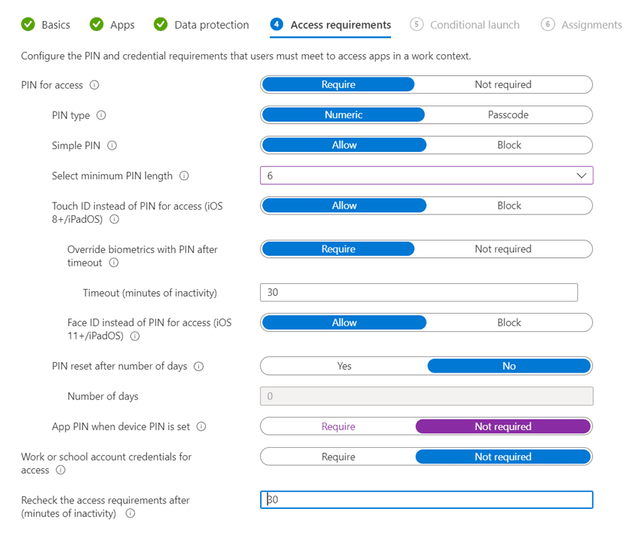 Figure 11: Create an APP policy - access requirements