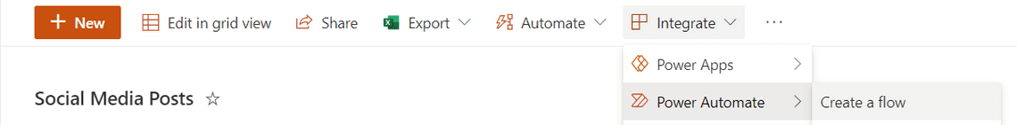 Figure 2: Create Flow from SharePoint