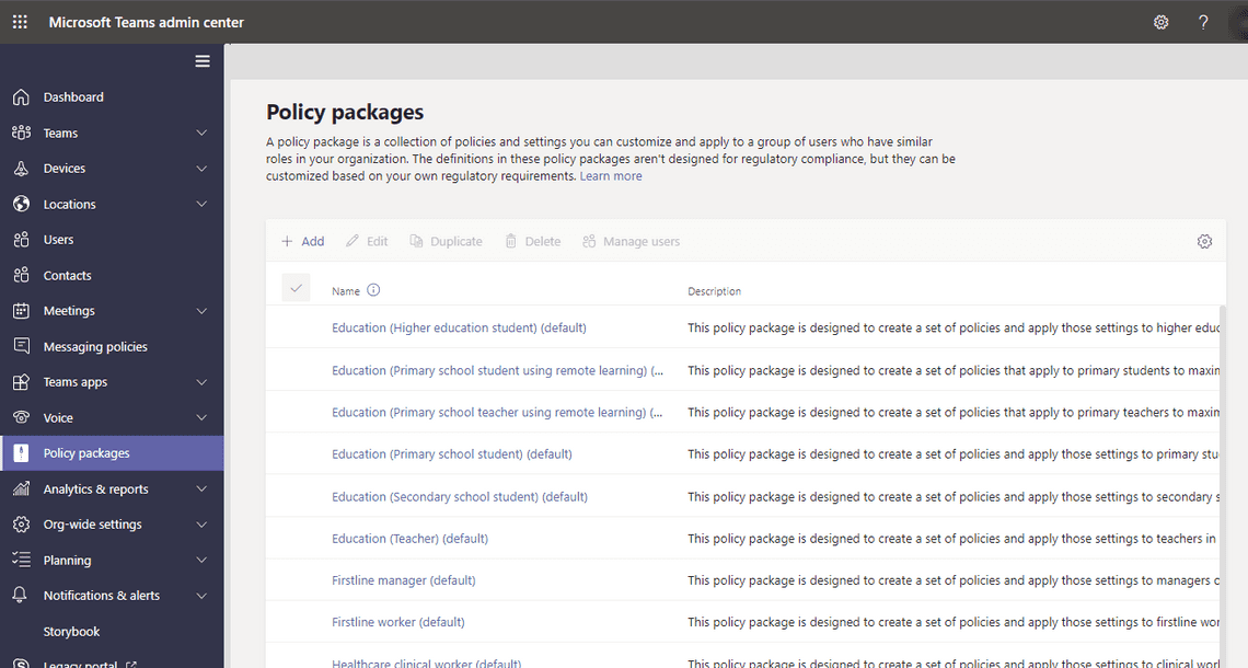 Policy Packages in Microsoft Teams Admin Center