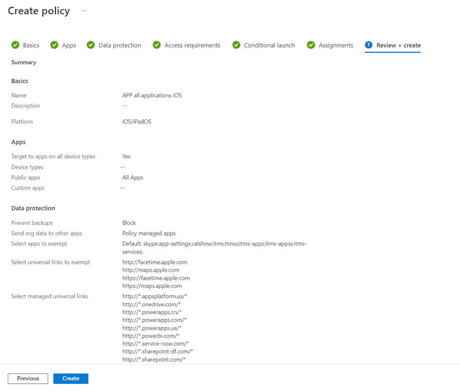 Figure 14: Create an APP policy - review and create