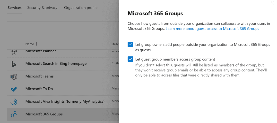 Microsoft 365 Groups service settings