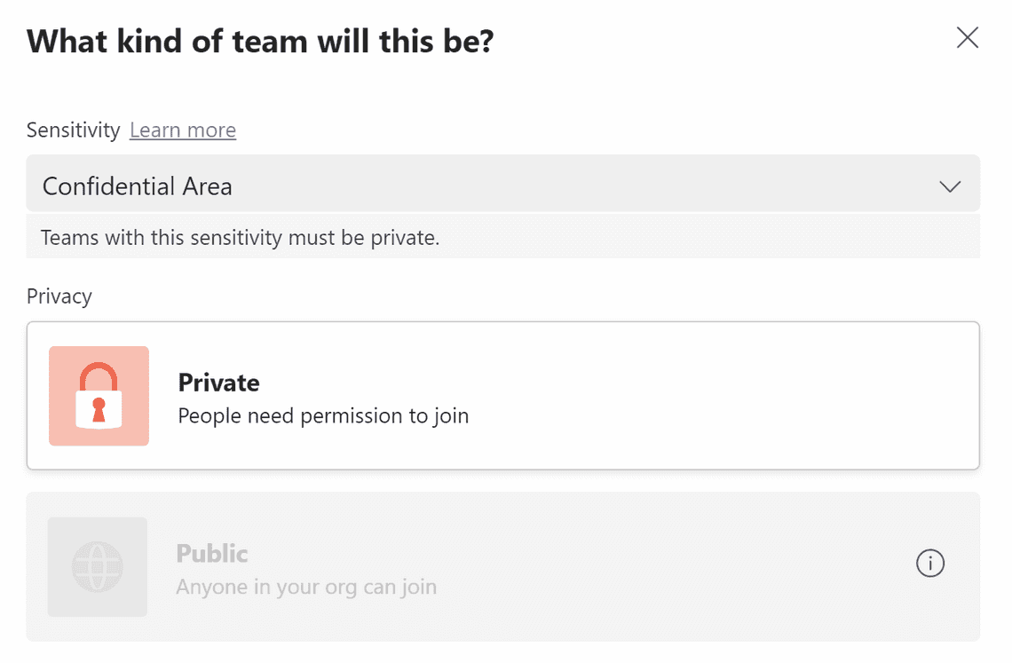 Figure 4: Confidential Area privacy can only be private