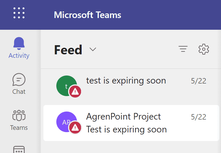 Figure 5: Renewal notification in Microsoft Teams