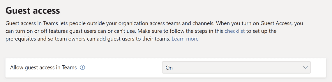 Teams Admin Center - Teams Guest Settings