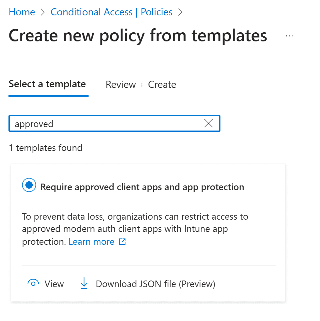 Create a new policy from template
